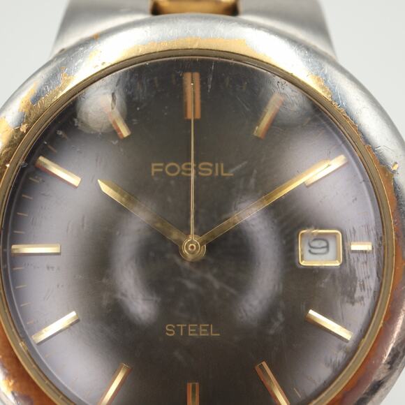 Vintage Fossil Arkitekt Watch Faded Two Tone 35mm Gray Date Dial w New Battery - Picture 4 of 16